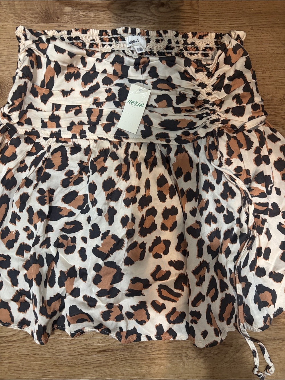 aerie Leopard Print Skater Mini Skirt in Brown & Black